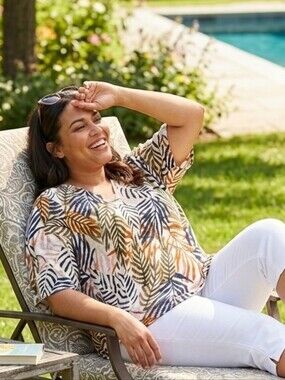 Tahari 100% Linen Tropical Leaf Print Tunic Blouse – Size 2xl